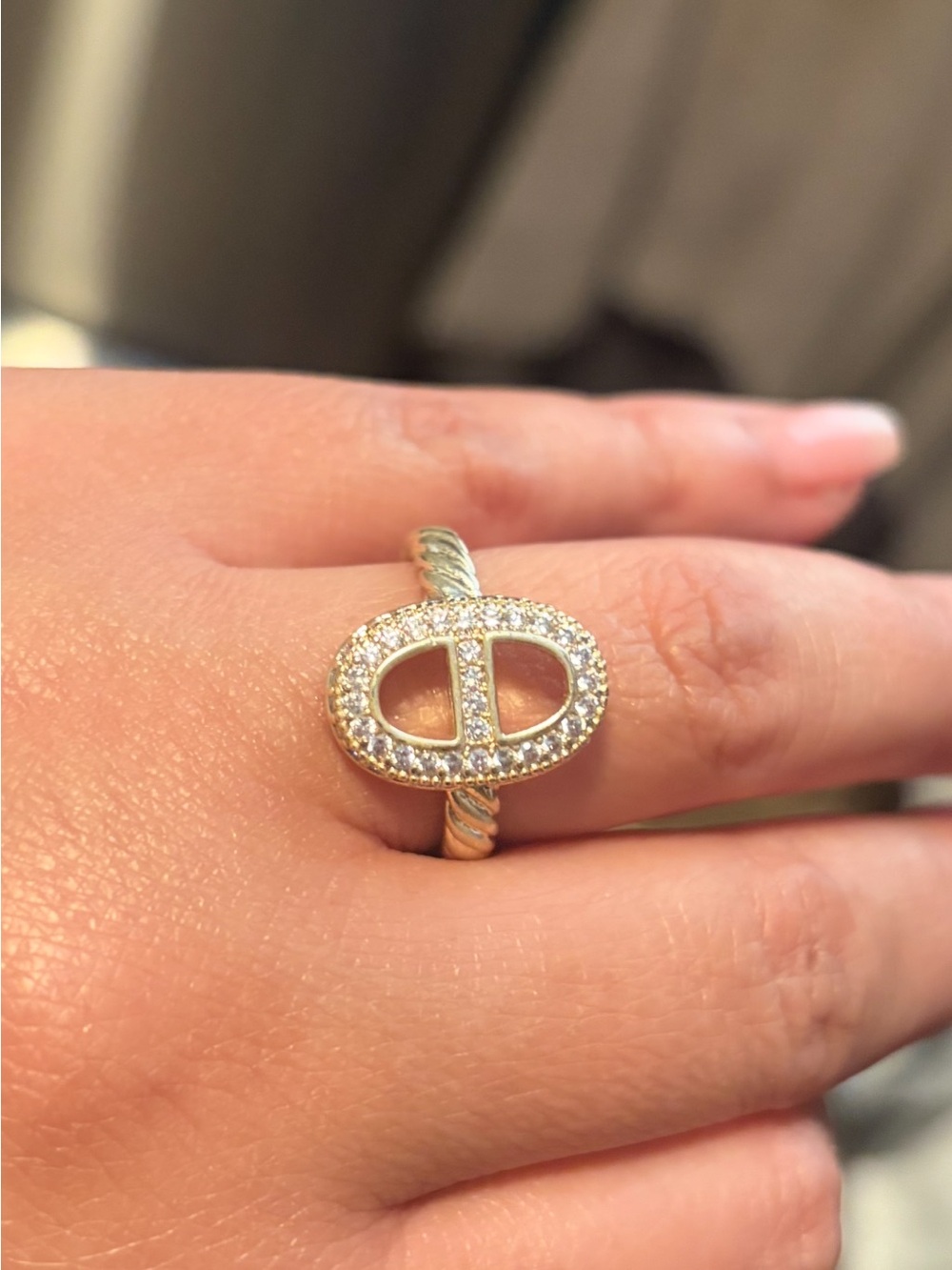 Gold Crystal Oval Ring Size 8 Women Jewelry